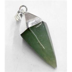 green aventurine pendant, bullet, silver plated, approx 15-38mm