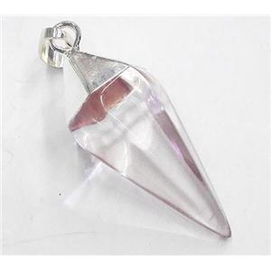 Crystal quartz pendant, bullet, silver plated, approx 15-38mm