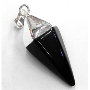 black onyx pendant, bullet, silver plated, approx 15-38mm