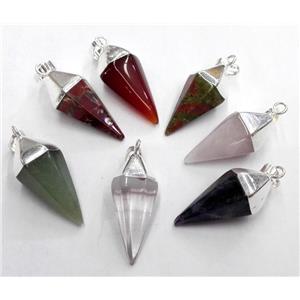 mixed gemstone pendant, bullet, silver plated, approx 15-38mm