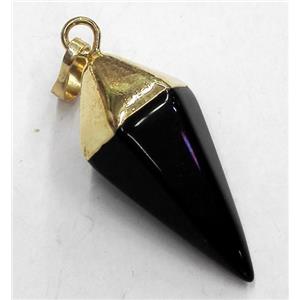 black onyx pendant, bullet, gold plated, approx 15-38mm