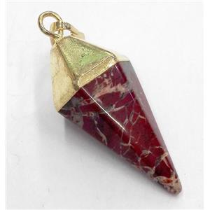 red jasper pendant, bullet, gold plated, approx 15-38mm