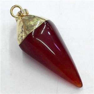 red agate pendant, bullet, gold plated, approx 15-38mm