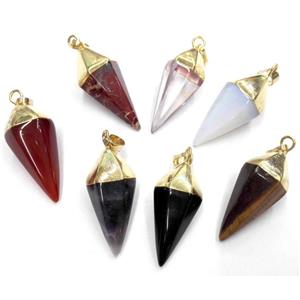 mixed gemstone pendant, bullet, gold plated, approx 15-38mm