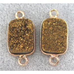 quartz druzy connector, rectangle, gold electroplated, approx 10x14mm