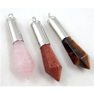 mixed gemstone bullet pendant, approx 14x55mm