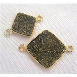 druzy quartz connector, square, gold electroplated, approx 17x17mm