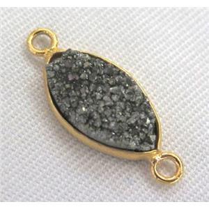 druzy quartz connector, oval, silver electroplated, approx 10-17mm