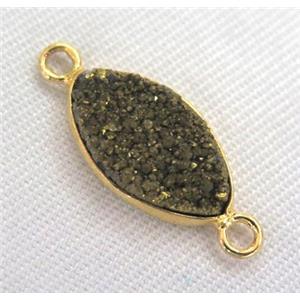 druzy quartz connector, oval, gold electroplated, approx 10-17mm