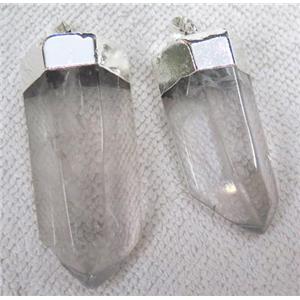 clear quartz pendant, freeform stick, approx 15-40mm