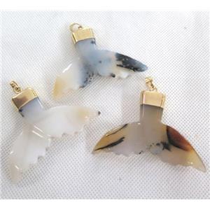 Heihua Agate pendant in shark-tail shaped, gold plated, approx 30-60mm