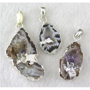 druzy agate pendant, paved amethyst, freeform, approx 15-40mm
