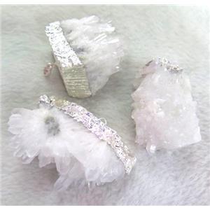 cluster druzy quartz pendant, freeform, silver plated, approx 20-30mm