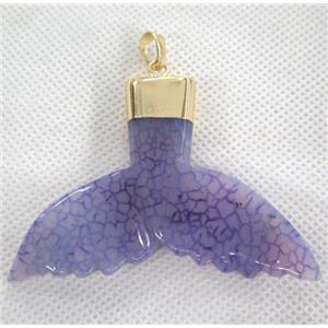 purple agate pendant, shark-tail, gold plated, approx 30-60mm