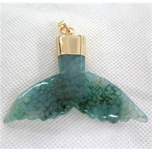 green agate pendant in shark-tail shaped, gold plated, approx 30-60mm