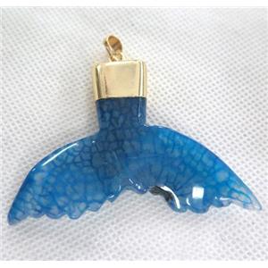 blue agate pendant in shark-tail shaped, gold plated, approx 30-60mm