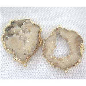 druzy agate connector, freeform, gold plated, approx 20-40mm
