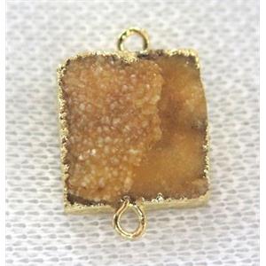 yellow druzy quartz connector, square, gold plated, approx 15mm
