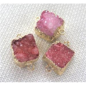 red druzy quartz connector, square, gold plated, approx 15mm