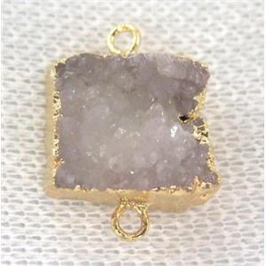 white druzy quartz connector, square, gold plated, approx 15mm