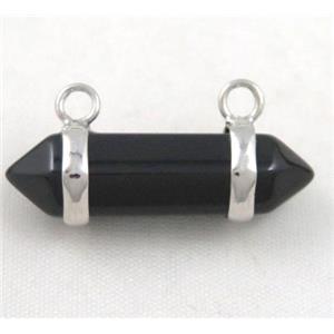 black agate pendant with 2-holes, bullet, approx 10-30mm
