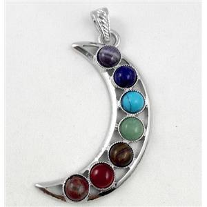 mixed gemstone pendant, moon-shaped, approx 35-60mm