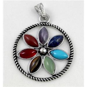 mixed gemstone pendant, approx 38mm dia