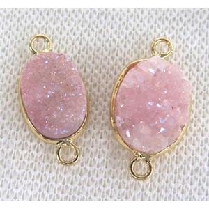 druzy quartz connector, pink, oval, approx 10-14mm