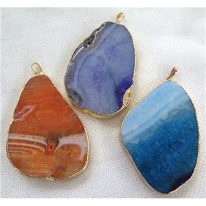 agate slab pendant, flat freeform, mixed color, approx 30-70mm