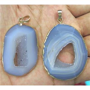 agate pendant with geode, faceted freeform, gold plated, approx 20-45mm