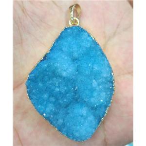 blue druzy quartz pendant, freeform, approx 20-50mm