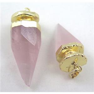 Rose Quartz pendant, bullet, gold plated, approx 20-30mm