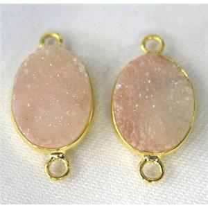 druzy quartz connector, oval, gold champagne, approx 12x16mm