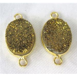 druzy quartz connector, oval, gold electroplated, approx 12x16mm
