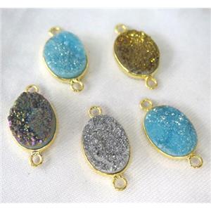 druzy quartz connector, oval, gold plated, mixed color, approx 10x14mm