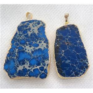 blue Sea Sediment pendant, freeform slab, gold plated, approx 20-60mm