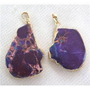 purple Sea Sediment pendant, freeform slab, gold plated, approx 20-60mm