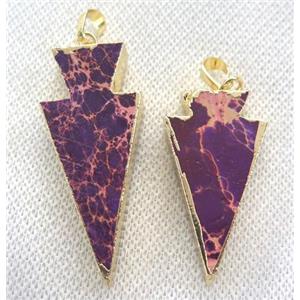 purple Sea Sediment pendant, arrowhead, gold plated, approx 20-60mm