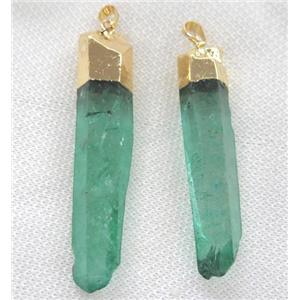 clear quartz pendant, stick, green dye, approx 30-80mm