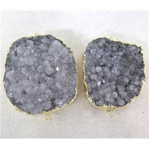 gray Quartz Druzy connector, freeform, gold plated, approx 20-40mm