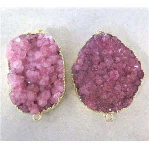 pink druzy quartz connector, freeform, gold plated, approx 20-40mm