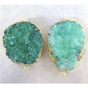 green druzy quartz connector, freeform, gold plated, approx 20-40mm