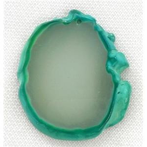 agate slice pendant, freeform, green, approx 30-70mm