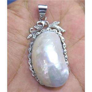 white shell pearl pendant, freeform, approx 20-40mm
