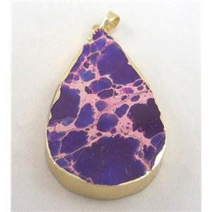 Sea sediment jasper pendant, teardrop, purple, approx 20-50mm