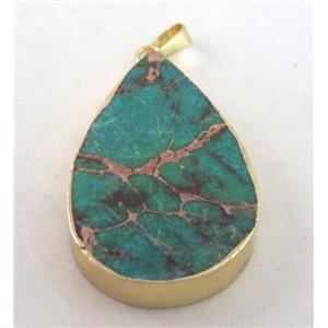 green Sea Sediment jasper pendant, teardrop, approx 20-50mm