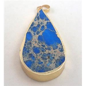 Sea sediment jasper pendant, teardrop, blue, approx 20-50mm