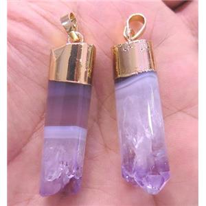 amethyst pendant, column, gold plated, approx 25-45mm