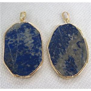Lapis Lazuli slab pendant, freeform, gold plated, approx 20-60mm