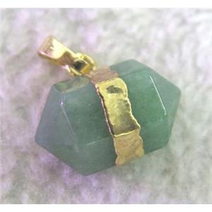 Green Aventurine pendant, bullet, gold plated, approx 12x20mm